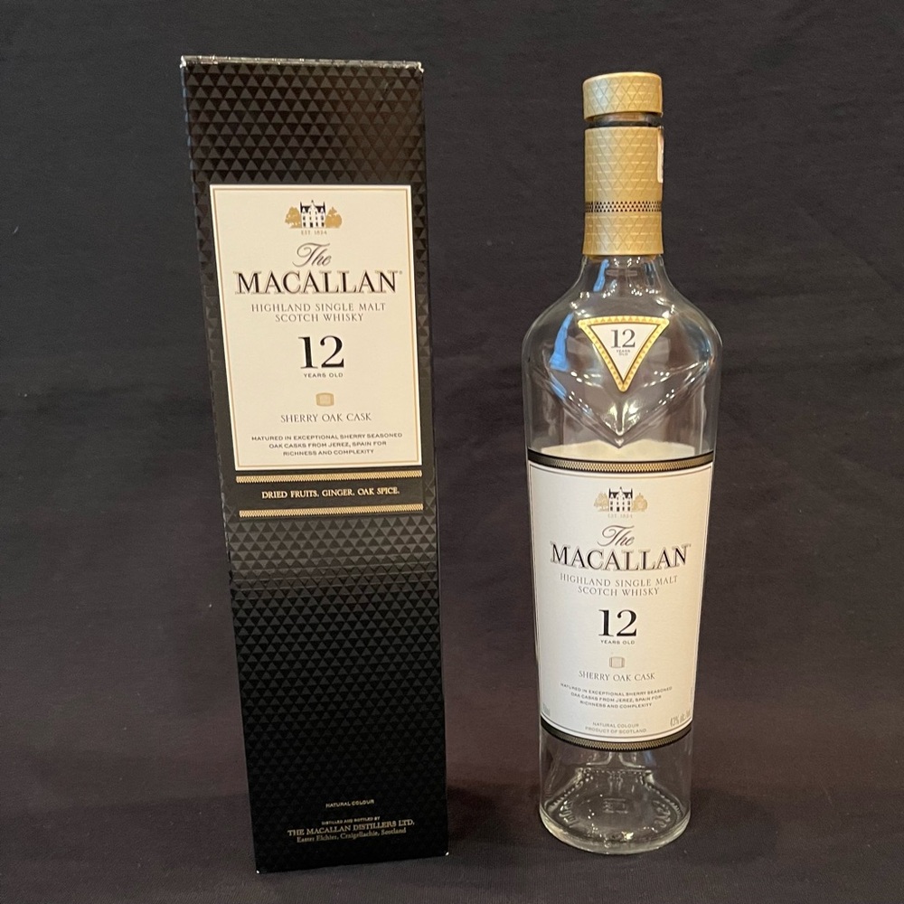 Macallan Highland Single Malt Scotch Whisky 12 Year Sherry Oak Cask Empty Bottle